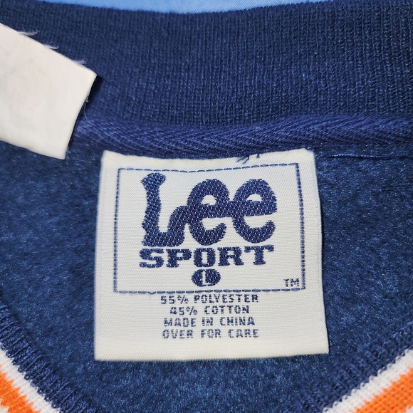 VTG LEE SPORT NFL DENVER BRONCOS FLEECE LINED PULLOVER SWEATER BLUE/ORANGE LARG - Picture 5 of 15